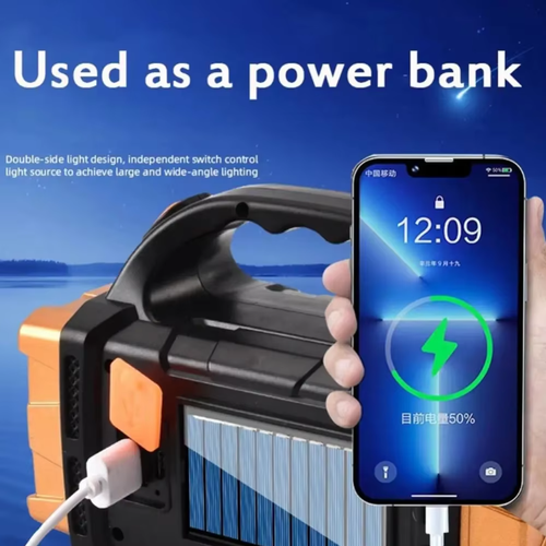 Multi-functional solar hand-held flashlight, with mobile power light-emitting diode Usb charging work flashlight