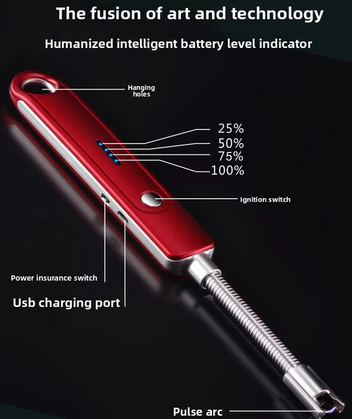 360-degree rotatable USB rechargeable single arc digital kitchen lighter, classic metal, windproof lithium battery, barbecue, camping