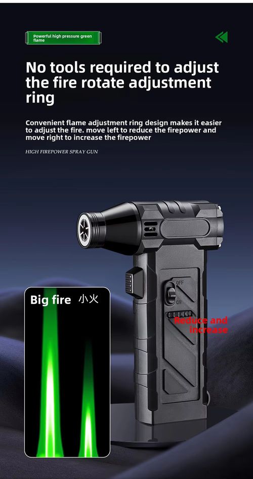 Windproof Jet Torch Lighter Green & Blue Jet Flame Ignition Outdoor Welding Moxibustion Whistle Compass Thermometer and Rope