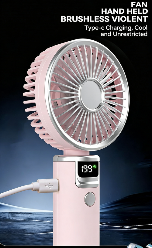 FS-8310B Portable Handheld Fan Electroplated 3-Phase Brushless Motor 1800mAh Battery Powerful Airflow  Ideal for Outdoor & In-Car Use Digital Display