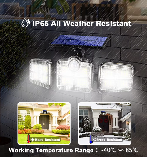 IP65 waterproof 3-head adjustable split 138 light-emitting diode solar wall lamp outdoor remote control
