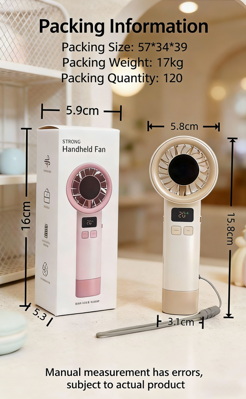 FS-8910 Digital Display Handheld Rechargeable Mini Fan Stepless Speed ​​Control (199 Levels) With Lanyard Outdoor Fan
