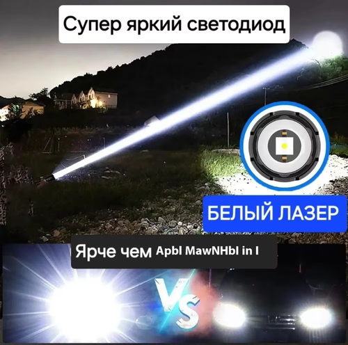 Long-distance LED tactical flashlight, USB rechargeable magnetic flashlight, 1500 high lumens adjustable focus outdoor flashlight, IP65