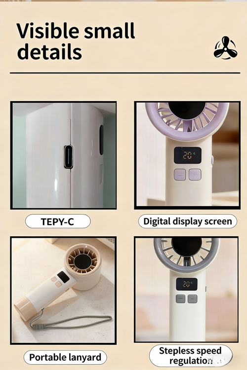 FS-8910 Digital Display Handheld Rechargeable Mini Fan Stepless Speed ​​Control (199 Levels) With Lanyard Outdoor Fan