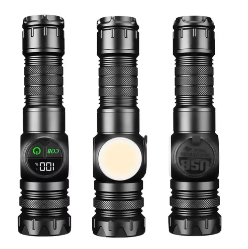 Long-distance LED tactical flashlight, USB rechargeable magnetic flashlight, 1500 high lumens adjustable focus outdoor flashlight, IP65