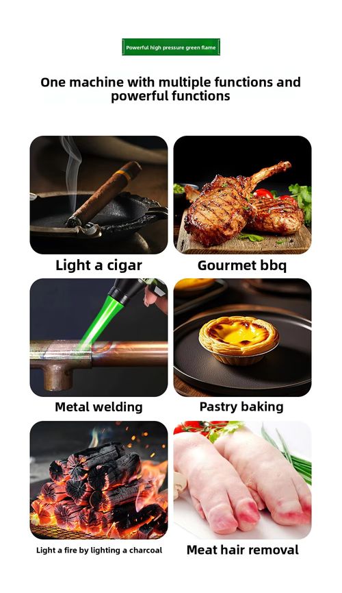 Windproof Jet Torch Lighter Green & Blue Jet Flame Ignition Outdoor Welding Moxibustion Whistle Compass Thermometer and Rope
