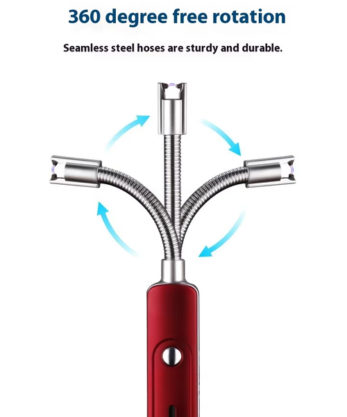 360-degree rotatable USB rechargeable single arc digital kitchen lighter, classic metal, windproof lithium battery, barbecue, camping