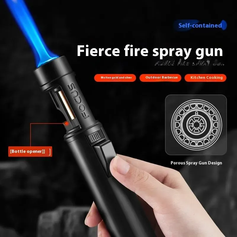 Hot-Selling Portable High-Power Welding Torch Blue Flame Refillable Windproof Hand Metal Butane Torch Lighter for Camping （No gas)