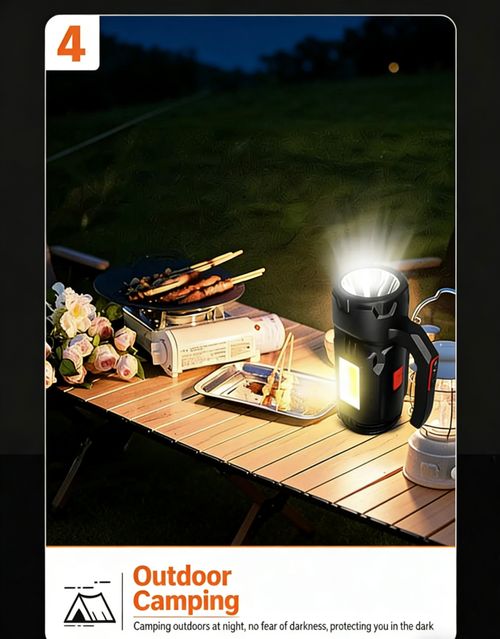 Professional high-intensity flashlight with built-in toolkit, charging cable, side light, and emergency multi-functional portable work lamp.