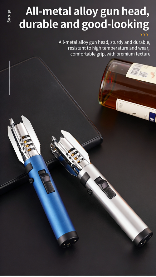 ZC281Strong red flame metal torch lighter, modern adjustable and rotatable jet cigarette  barbecue refillable long pen business gift