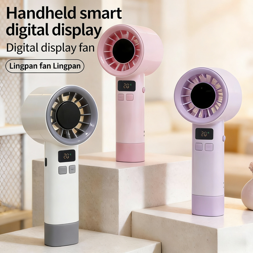 FS-8910 Digital Display Handheld Rechargeable Mini Fan Stepless Speed ​​Control (199 Levels) With Lanyard Outdoor Fan