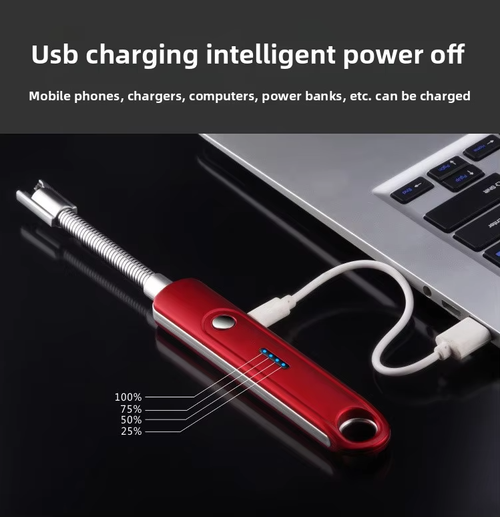 360-degree rotatable USB rechargeable single arc digital kitchen lighter, classic metal, windproof lithium battery, barbecue, camping