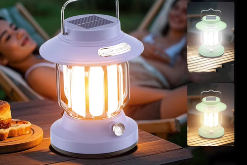 Retro solar LED tent lamp, creative ABS body, multi-functional outdoor garden camping lamp