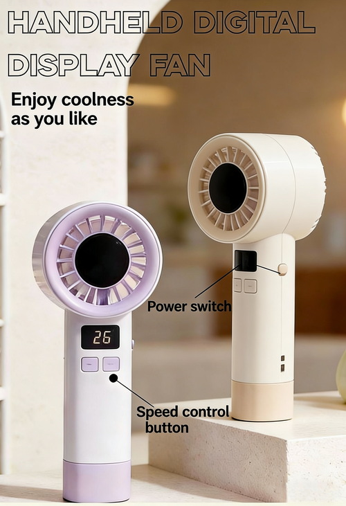FS-8910 Digital Display Handheld Rechargeable Mini Fan Stepless Speed ​​Control (199 Levels) With Lanyard Outdoor Fan