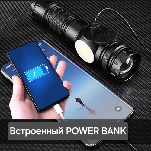 Long-distance LED tactical flashlight, USB rechargeable magnetic flashlight, 1500 high lumens adjustable focus outdoor flashlight, IP65