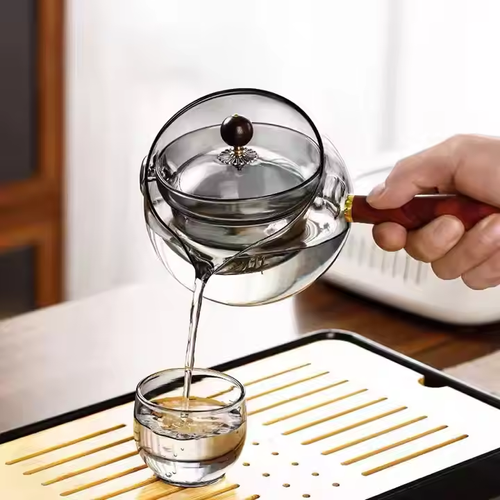 360° Rotary Wood - Handle Borosilicate Tea Kettle