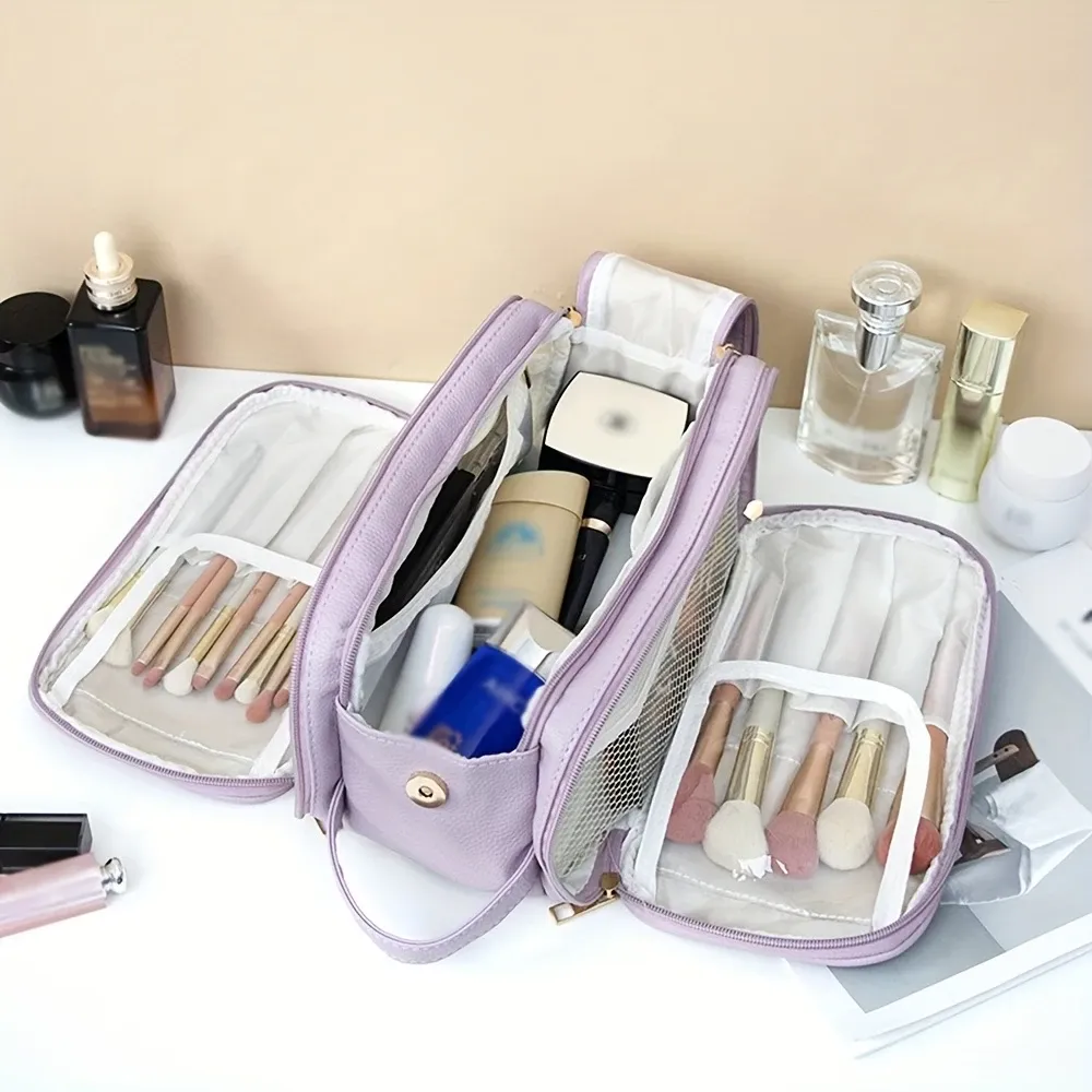 Women's Large Capacity High Quality Cosmetic Bag - Pink Tri-Fold Travel