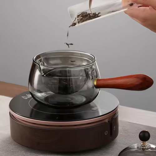 360° Rotary Wood - Handle Borosilicate Tea Kettle