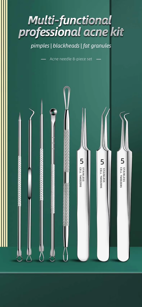 8 - Piece Acne Removal Tool Kit: Blackhead & Pimple Care