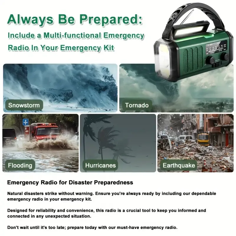 10000mAh Solar-Powered Emergency Radio