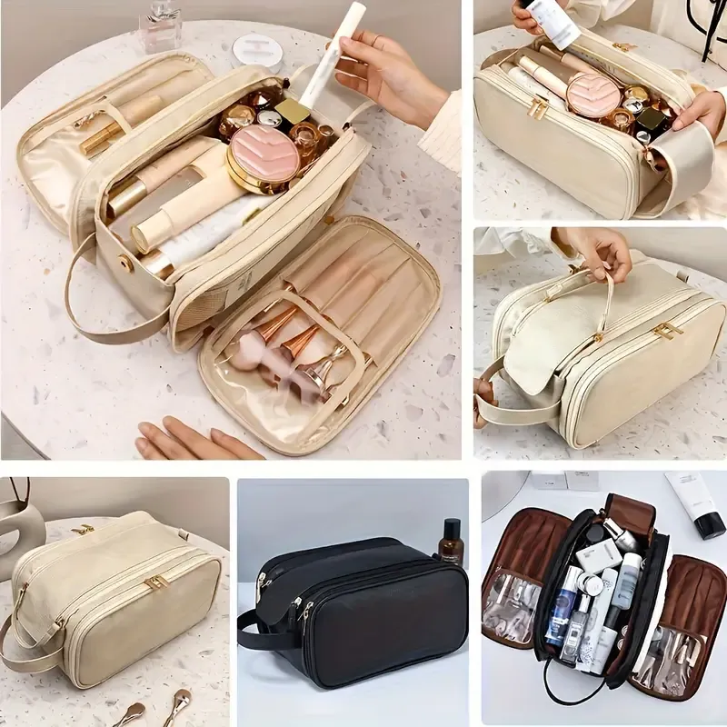 Women's Large Capacity High Quality Cosmetic Bag - Pink Tri-Fold Travel
