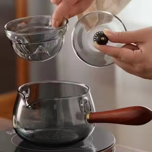 360° Rotary Wood - Handle Borosilicate Tea Kettle