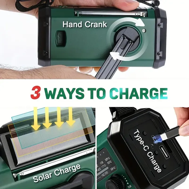 10000mAh Solar-Powered Emergency Radio