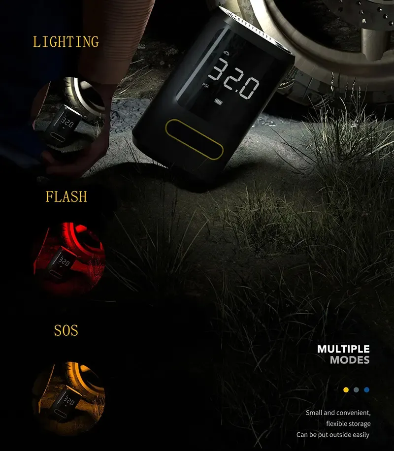 Multifunctional Tire Inflator    Can be used as a power bank and flashlight.