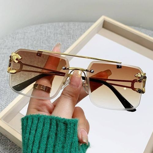 Luxury cut - edge rimless metal sunglasses. Suitable for both men and women, featuring a square shape, double - bridge design, and gradient lenses in a pilot - style.