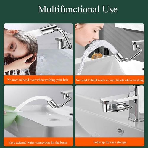 360° Rotating U Shaped Faucet Extender, Universal Sink Faucet 1440° Rotatable Faucet Aerator Extension, Adjustable Robotic Arm – 2 Spray Modes for Kitchen & Bathroom