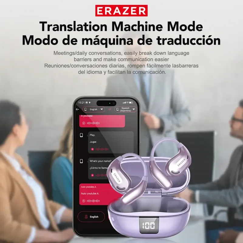 ERAZER XT66Pro OWS Translation Wireless Bluetooth Earphones Support 135 Languages Real Time Bluetooth Translation Earbuds HIFI Sound Quality Light-Weight Headphones Built-in Microphone Support Phone Calls Music AI Chat