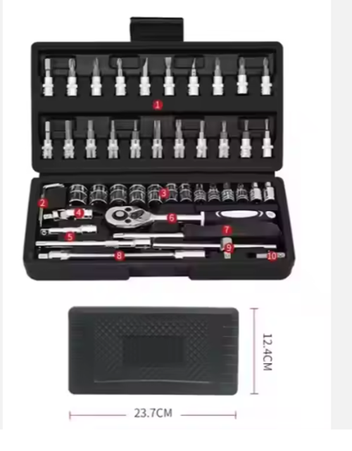 46-Piece Auto Repair Tool Set Quick Small Fly Ratchet Screwdriver Combination Household Wrenches Hard Case Plastic Hand Tool Kit