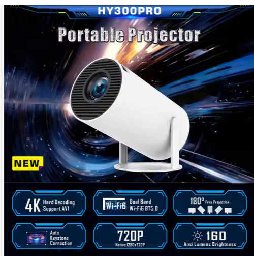 New Portable Projector Hy300 Pro Dual Wifi 6 Outdoor Wireless Portable Projector Android 11 Smart Mini Projector Hy300
