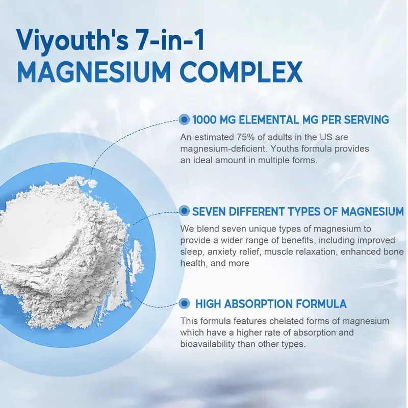 Viyouth 1000mg Magnesium Complex - 10 Elemental Magnesium Complex & Zinc for Calming Sleep & Relax - US Made - Dietary Supplement for Hair Health Digestive Detox & Cortisol Balance-3rd Party Tested Tablets Fitness, magnesium glycinate Vitamin