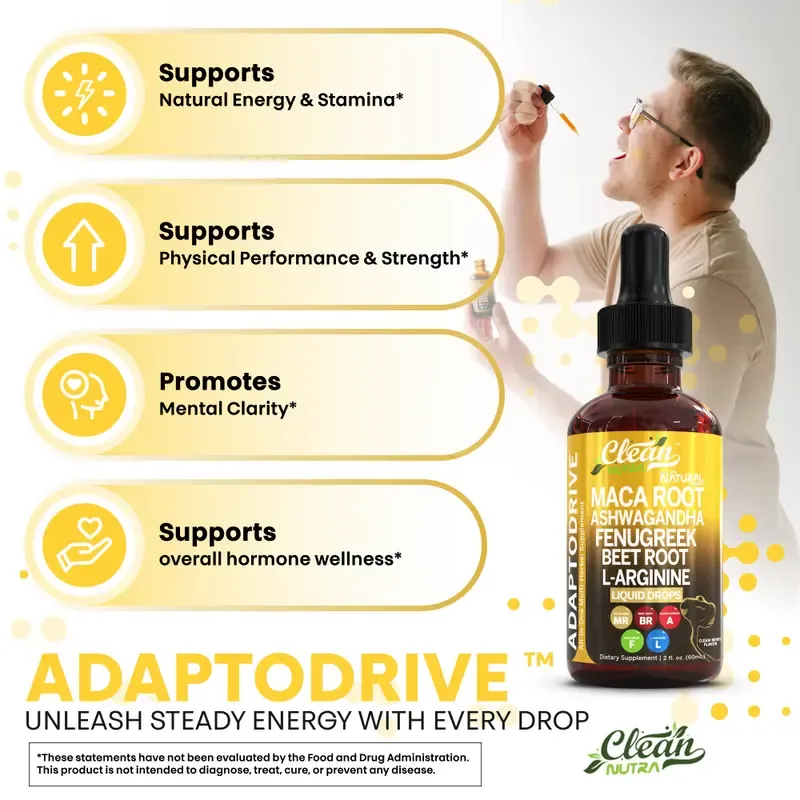 Clean Nutra Maca Root, Ashwagandha, Fenugreek, Beet Root, L-Arginine & More for Women & Men's Optimum Health Liquid Drop – Adapto Drive