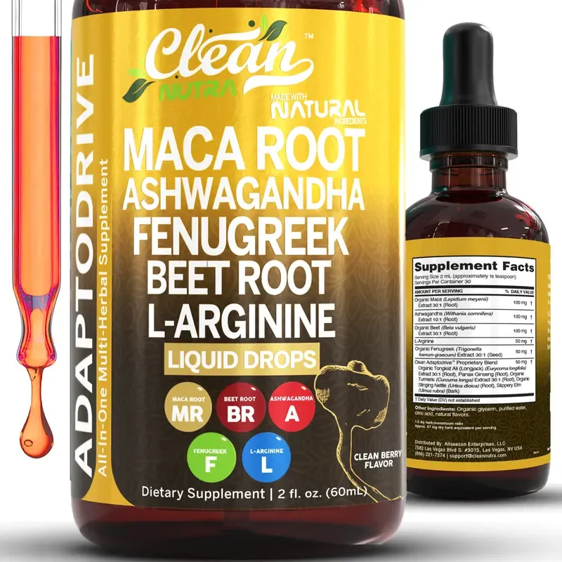 Clean Nutra Maca Root, Ashwagandha, Fenugreek, Beet Root, L-Arginine & More for Women & Men's Optimum Health Liquid Drop – Adapto Drive