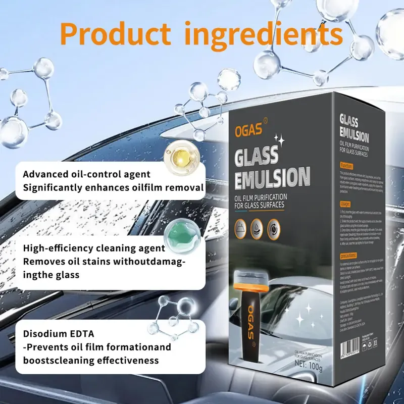 Windshield Oil Film Eraser Wand - All-in-One Pro Kit with Glass Cleaning Emulsion Formula and Sponge - The Ultimate Streak-Free Solution to Prep for Rain Repellents