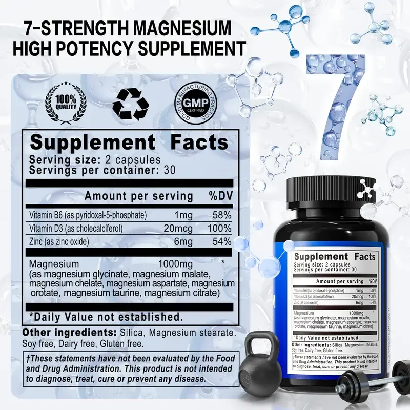 Viyouth 1000mg Magnesium Complex - 10 Elemental Magnesium Complex & Zinc for Calming Sleep & Relax - US Made - Dietary Supplement for Hair Health Digestive Detox & Cortisol Balance-3rd Party Tested Tablets Fitness, magnesium glycinate Vitamin