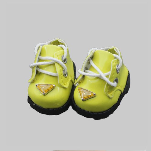3.94in trendy toy doll with triangle logo bright leather round toe strappy set shoes finger shoes