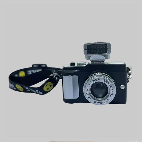 Fashionable toy doll mini simulation flash camera click sound bear plush doll dress up smiley face ribbon camera pendant
