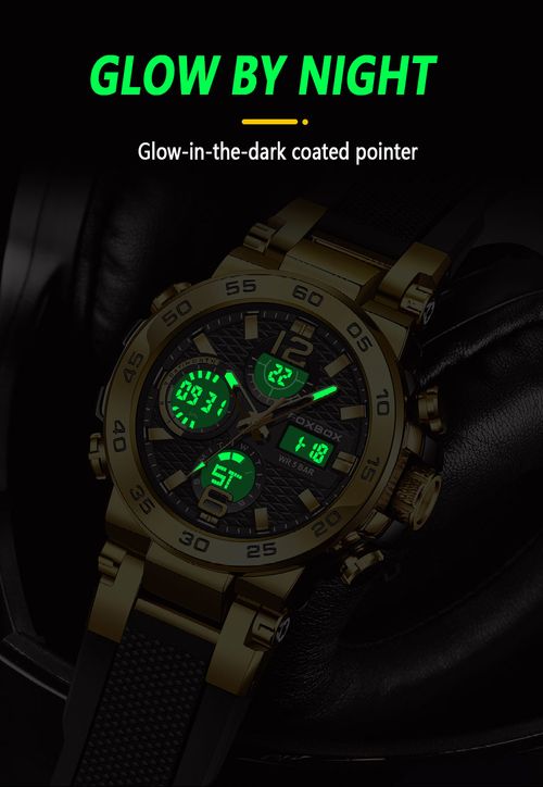 FOXBOX  Luxury Men's Sports Wristwatch New LED Dual Display Waterproof Clock Alarm Quartz Digital Alloy Antique Fashion