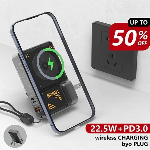 Magnetic Power Bank – 10,000mAh Power Bank with Wall Plug