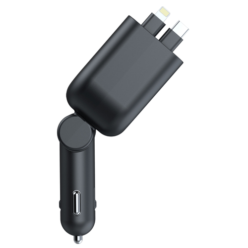 Bluetooth FM transmitter car charger with retractable cable