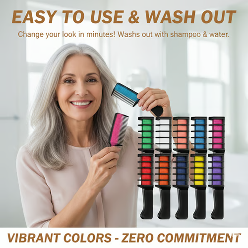 10PC Hair Chalk Combs — Vibrant Colors, Safe & Washable! 🎨👧🧼 Perfect for All Ages!