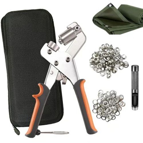 Grommet Tool Kit, Includes 500pcs 0.375-Inch Metal Grommets | All-in-One Eyelet Punch Set for Fabric, Canvas, Tarps & More