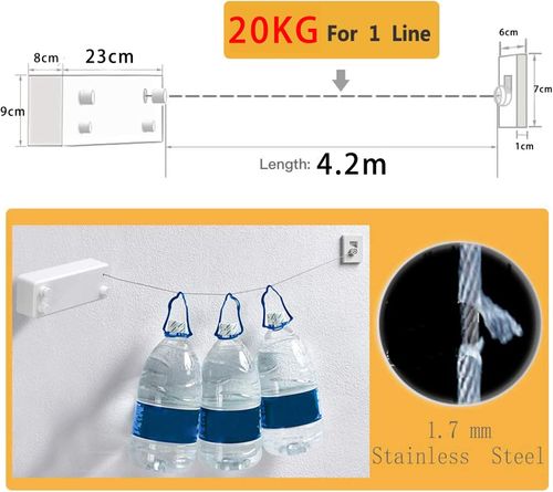 Retractable Clothesline |Indoor Outdoor Clothes Line | Heavy Duty Clothes Drying Laundry Line | Wall Mounted Drying Rack Clothing Line | Retracting Hanging | Lock to Prevent Sagging