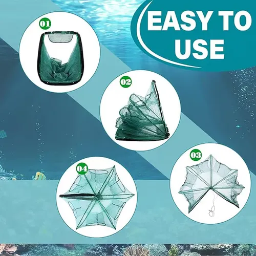 The Magic Foldable Fishing Trap Easy to use as an umbrella: Just pull the string on the top, and the net will be automatically opened which gives you the ability to catch multiple fish, bait, smelt, crab, lobster, minnows, and shrimp, all in one single cast.