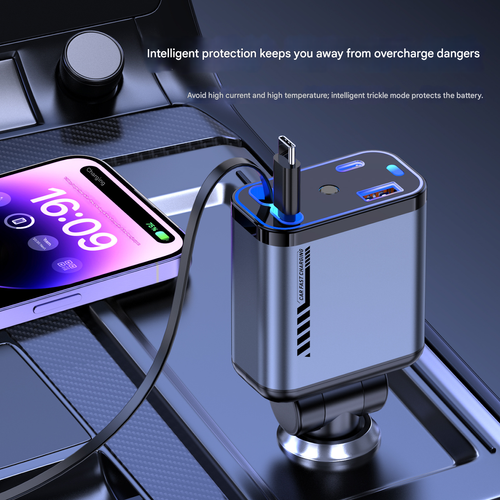 COD!!! Retractable Car Charger, starry sky ceiling projector light, 4 in 1 Fast Charging Car Charger USB-C & USB-A Compatible with iPhone 16&15&14&13&12&11,Galaxy,Pixel