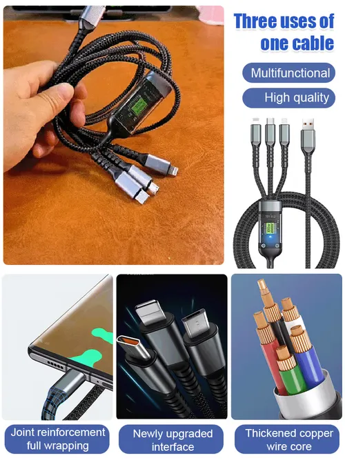 Transparent Luminous Super Fast Charging 3-in-1 Data Cable 1.2 meters long, nylon line, waterproof and wear-resistant