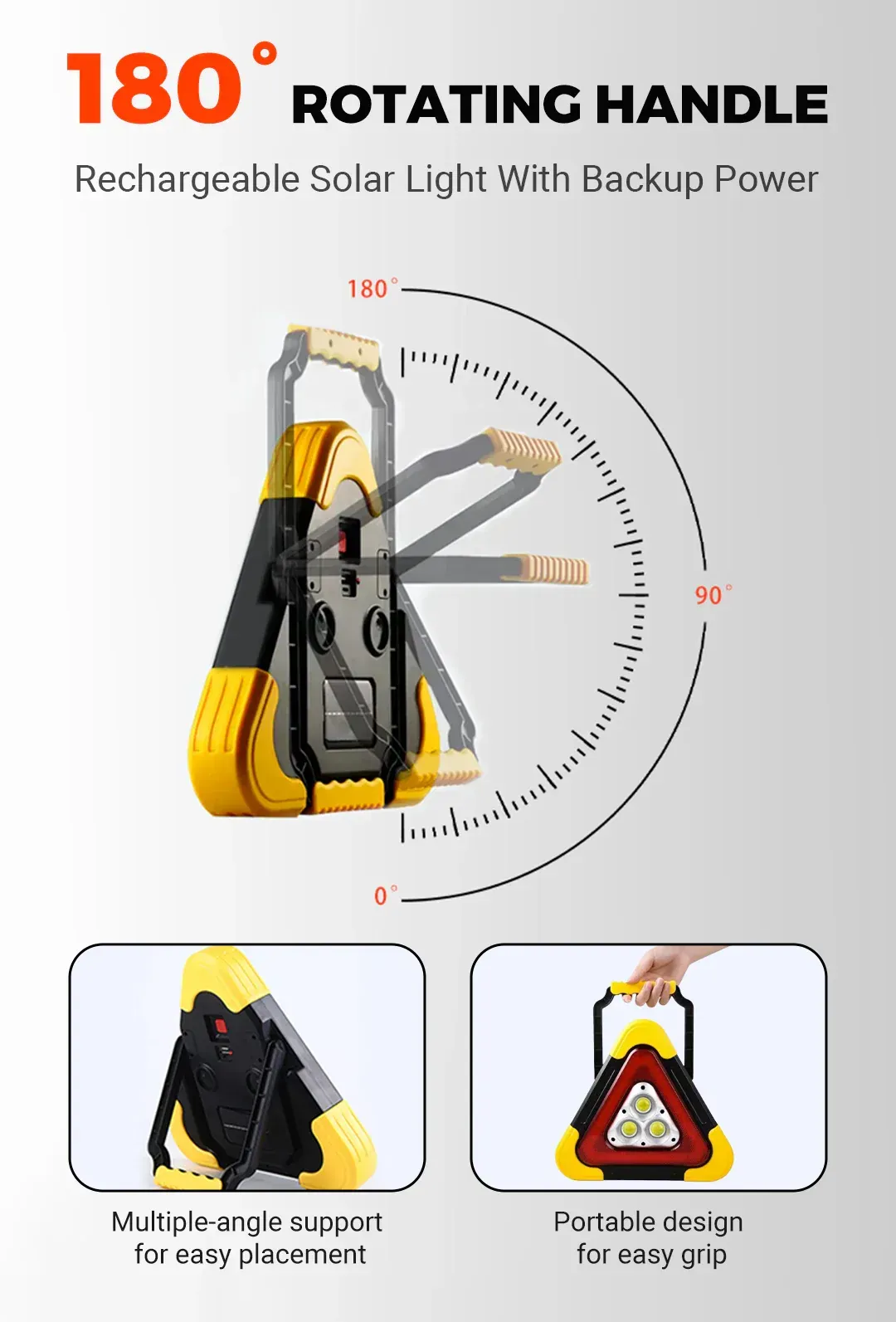 🔥New 2025 Arrival🔥 3-in-1 Solar-Powered Roadside Emergency Triangle Warning Light, Warning Light, Power Bank, Solar Charging